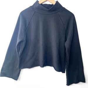 Y2K FOREVER 21 Women’s Crop Black Mock neck Sweatshirt raw hem Comfort Grunge M